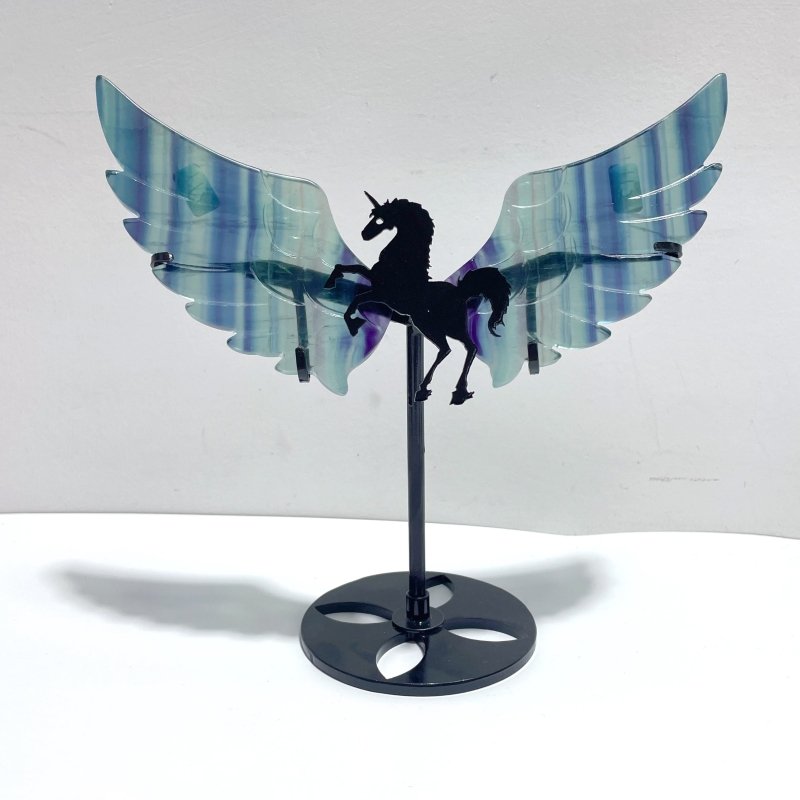 4 Pairs Beautiful Rainbow Fluorite Pegasus Wing Crystal Carving With Stand - Wholesale Crystals