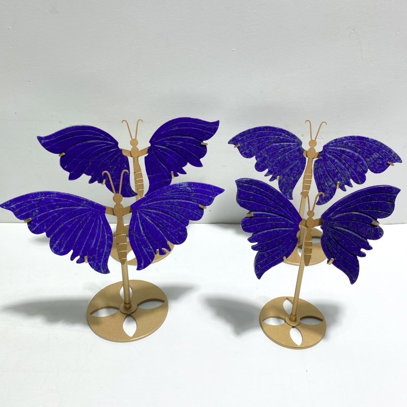 4 Pairs Small Lapis Lazuli Butterfly Wing Carving With Stand - Wholesale Crystals
