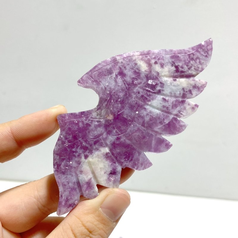4 Pairs Spark Lepidolite Demon Angel Wing Carving With Stand - Wholesale Crystals