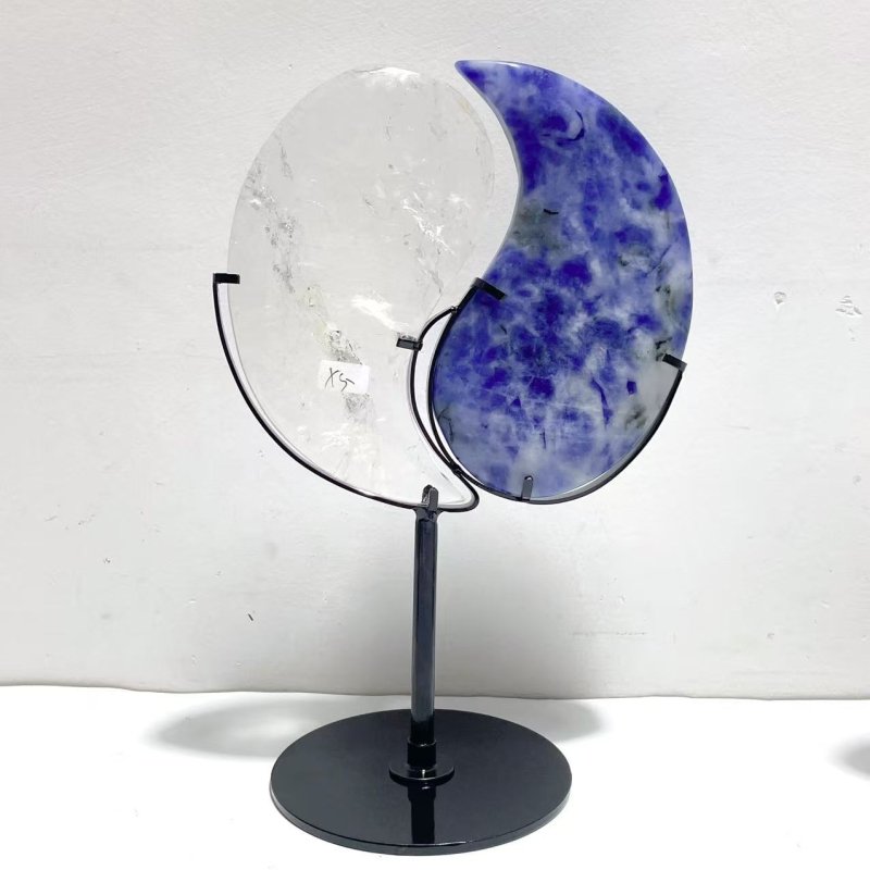 4 Pairs Taijitu Symbol With Stand Clear Quartz Obsidian Sodalite Fire Quartz - Wholesale Crystals