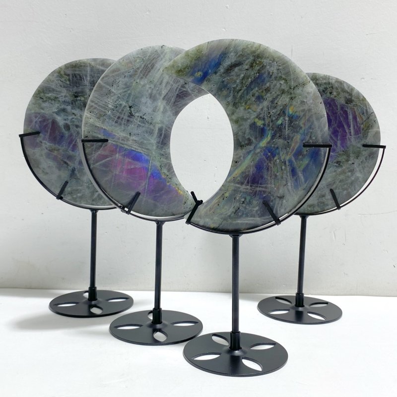 4 Pieces Beautiful Large Labradorite Moon Carving With Stand -Wholesale Crystals