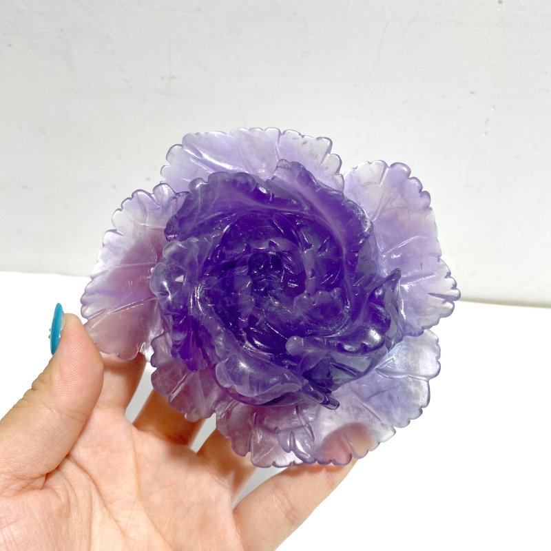 4 Pieces Beautiful Purple Fluorite Flower Carving 2 - Wholesale Crystals