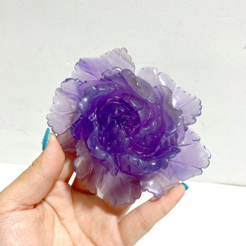 4 Pieces Beautiful Purple Fluorite Flower Carving 2 - Wholesale Crystals