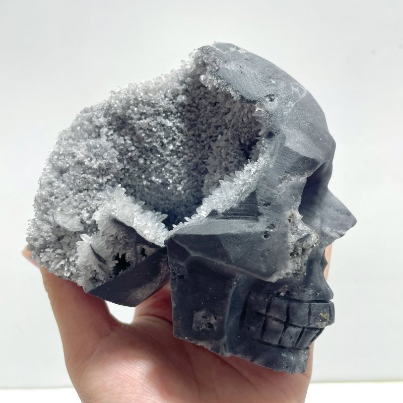 4 Pieces Black Clear Quartz Cluster Skull Carving - Wholesale Crystals