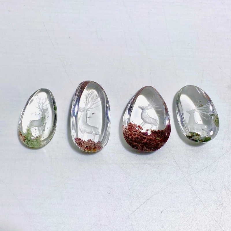 4 Pieces Deer Garden Quartz Inner Scene Carving - Wholesale Crystals