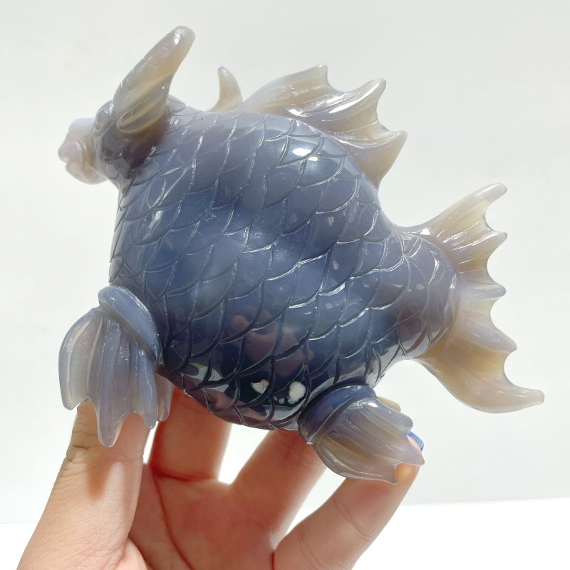 4 Pieces Geode Druzy Agate Fish with Pig&Calf Head Carving - Wholesale Crystals