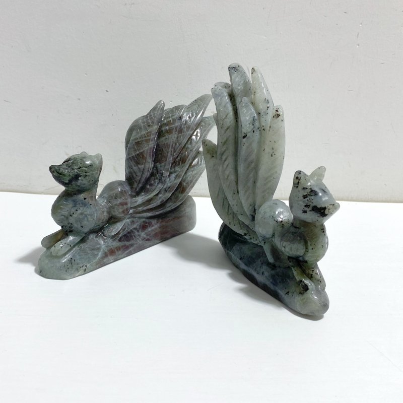 4 Pieces Labradorite Nine - tailed Fox Carving - Wholesale Crystals