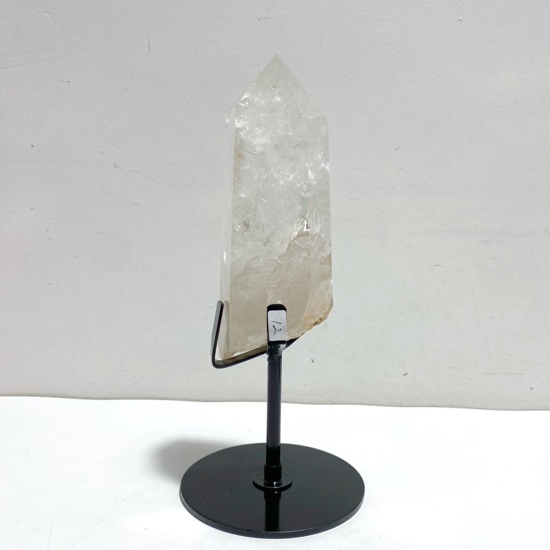 4 Pieces Large Clear Quartz Point With Rainbow Raw Bottom With Stand 3 - Wholesale Crystals