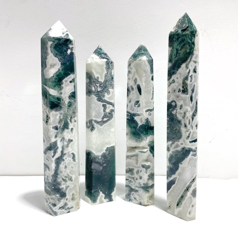 4 Pieces Tall Geode Druzy Moss Agate Tower Points - Wholesale Crystals