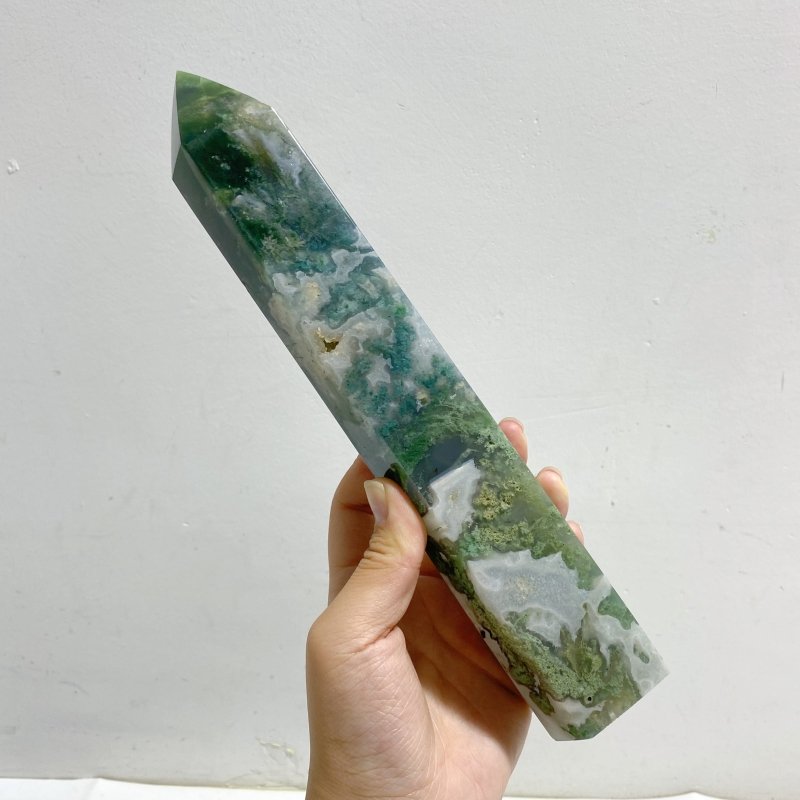 4 Pieces Tall Green Moss Agate Points -Wholesale Crystals
