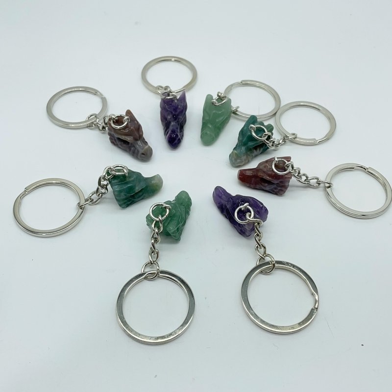 4 Types Dragon Head Crystal Keychain Carving Wholesale Green Aventurine Ocean Jasper -Wholesale Crystals