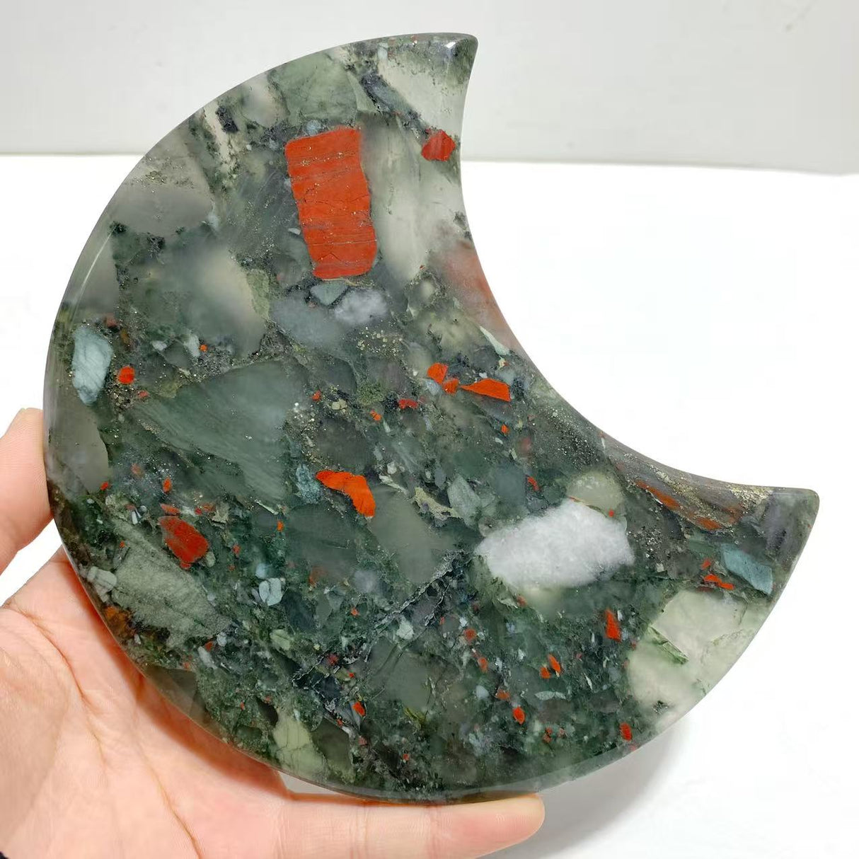 5 Pieces Africa Blood Stone Moon Carving With Stand