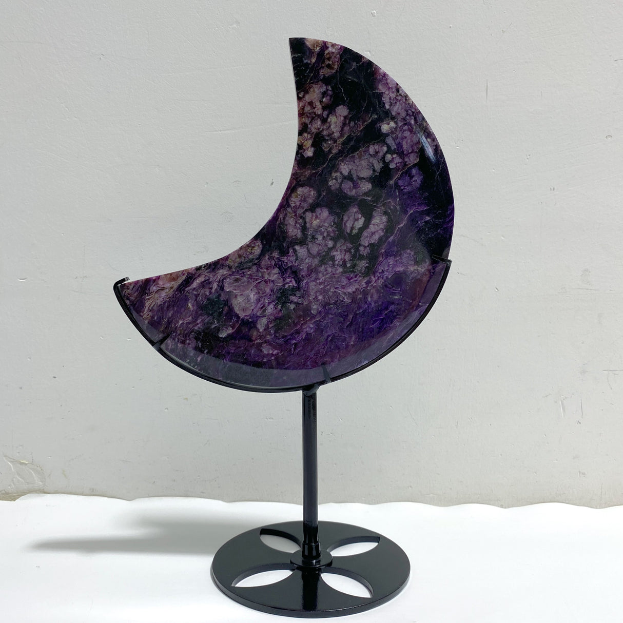 Large Charoite Moon Carving With Stand #4