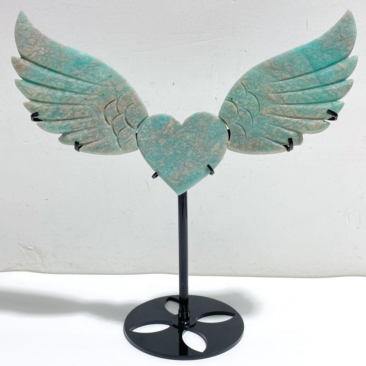 Amazonite Heart Wing Carving With Stand