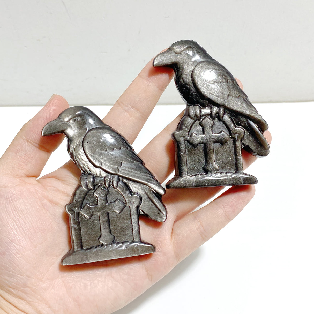 Silver Sheen Obsidian Crow Tomb Carving Wholesale