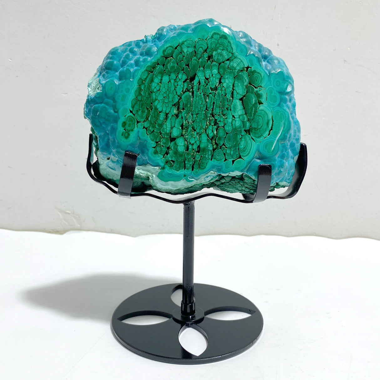 Unique Chrysocolla Mixed Malachite Specimen Raw Bottom With Stand