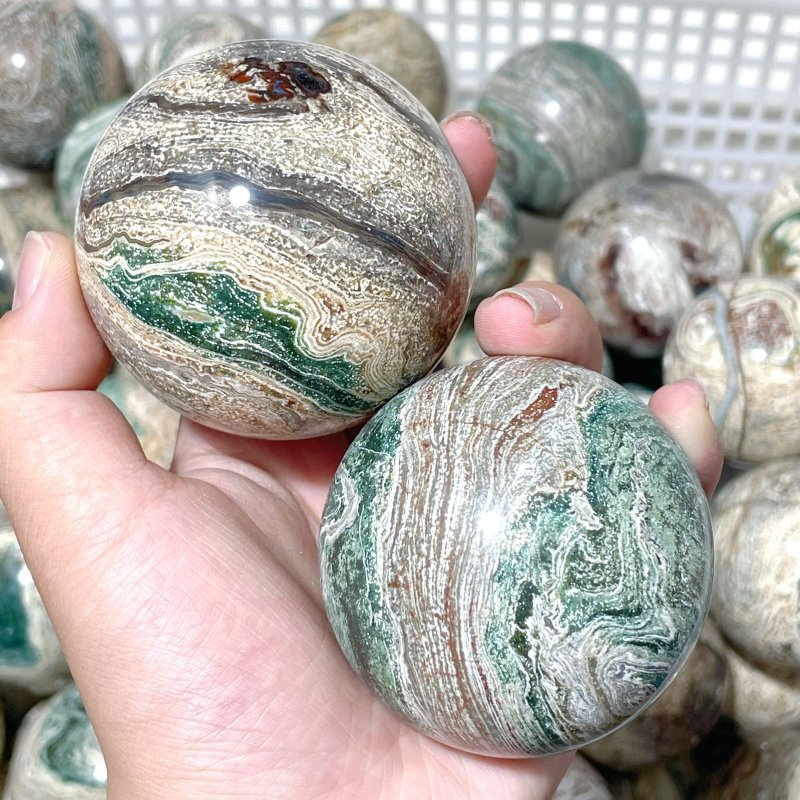 5 - 6.5cm Green Striped Jasper Spheres Ball Wholesale - Wholesale Crystals