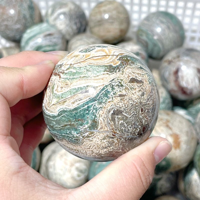 5 - 6.5cm Green Striped Jasper Spheres Ball Wholesale - Wholesale Crystals