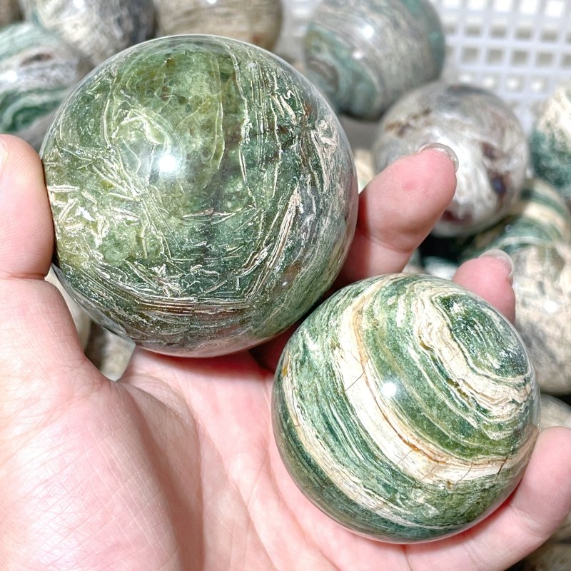 5 - 6.5cm Green Striped Jasper Spheres Ball Wholesale - Wholesale Crystals