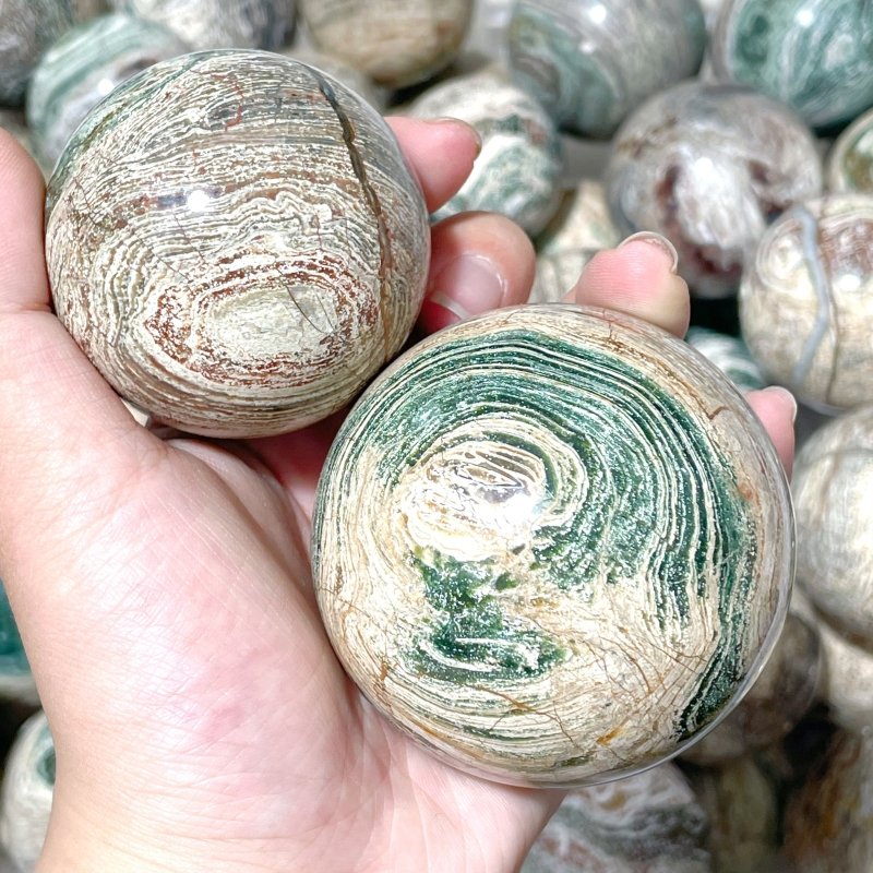 5 - 6.5cm Green Striped Jasper Spheres Ball Wholesale - Wholesale Crystals