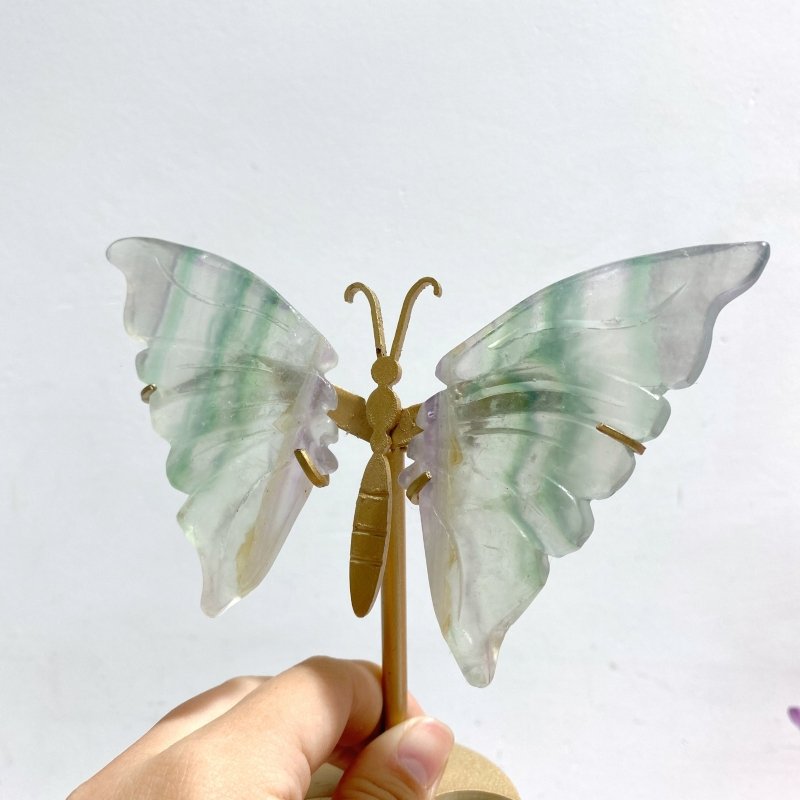 5 Pairs Rainbow Fluorite Symmetry Small Butterfly Wing With Stand - Wholesale Crystals