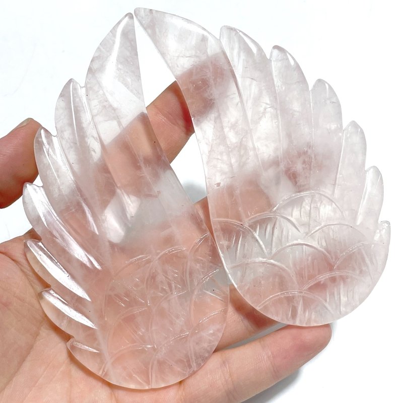 5 Pairs Unique Rose Quartz Angel Wing Carving With Stand - Wholesale Crystals