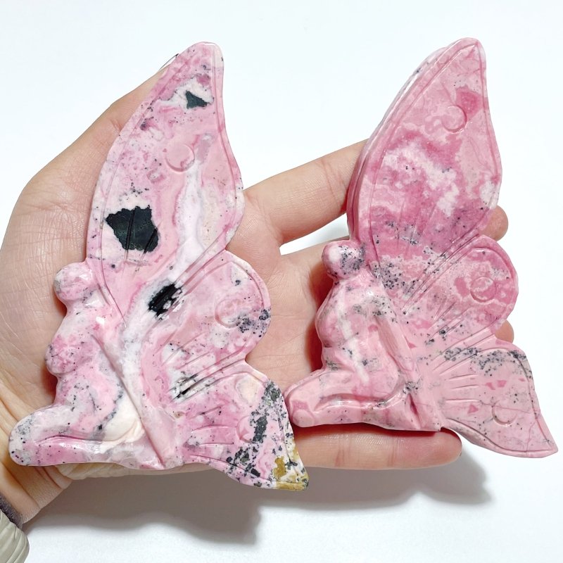 5 Pieces Beautiful Rhodochrosite Butterfly Fairy Carving - Wholesale Crystals