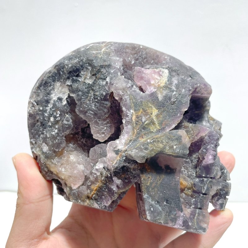 5 Pieces Druzy Geode Purple Fluorite Skull Carving - Wholesale Crystals