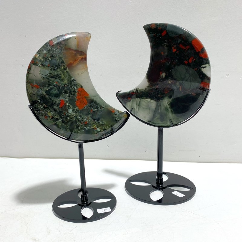 5 Pieces Large Africa Blood Stone Moon Carving With Stand - Wholesale Crystals