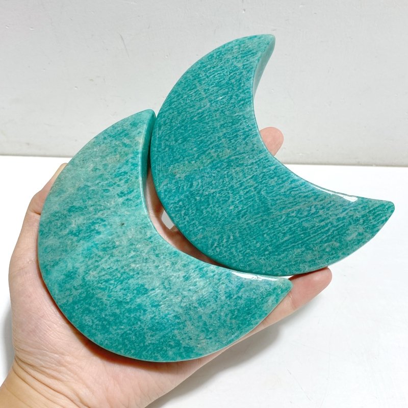 5 Pieces Large Amazonite Moon Carving With Stand -Wholesale Crystals