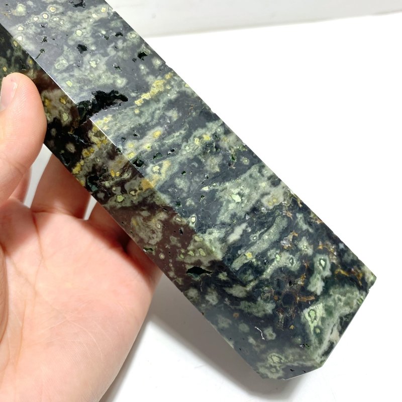 5 Pieces Large Green Sea Jasper Geode Druzy Points - Wholesale Crystals