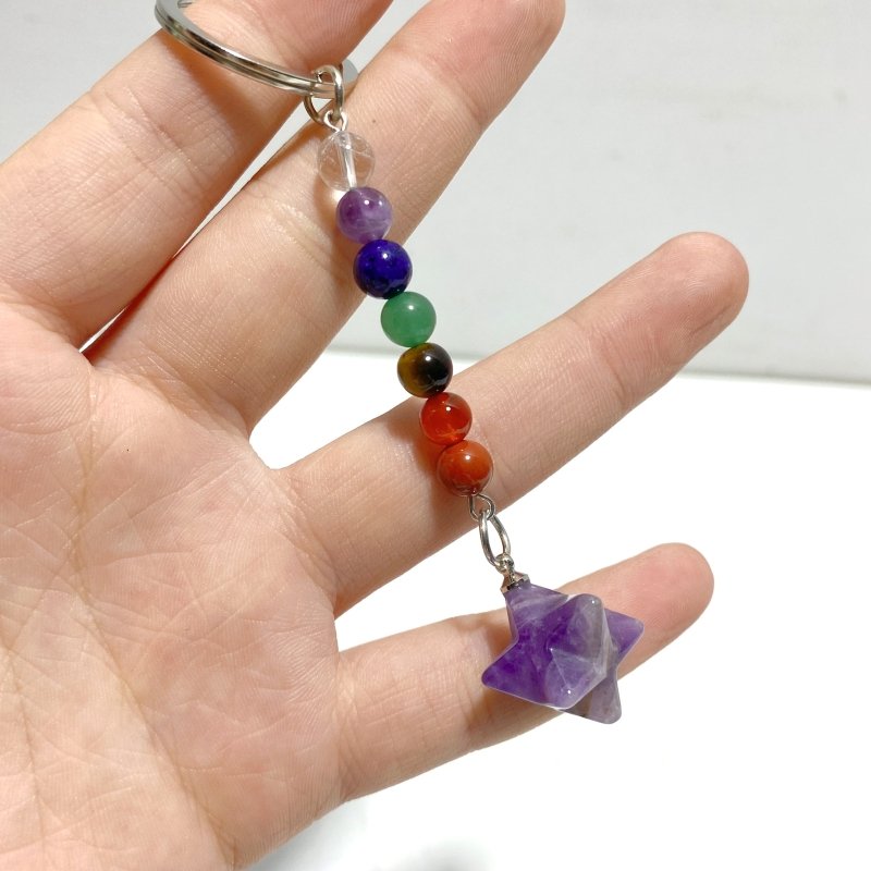 5 Types Mini 7 Chakra Beads Merkaba Keychain Wholesale Clear Quartz Tiger Eye - Wholesale Crystals