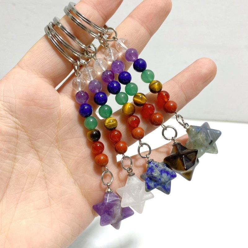 5 Types Mini 7 Chakra Beads Merkaba Keychain Wholesale Clear Quartz Tiger Eye - Wholesale Crystals