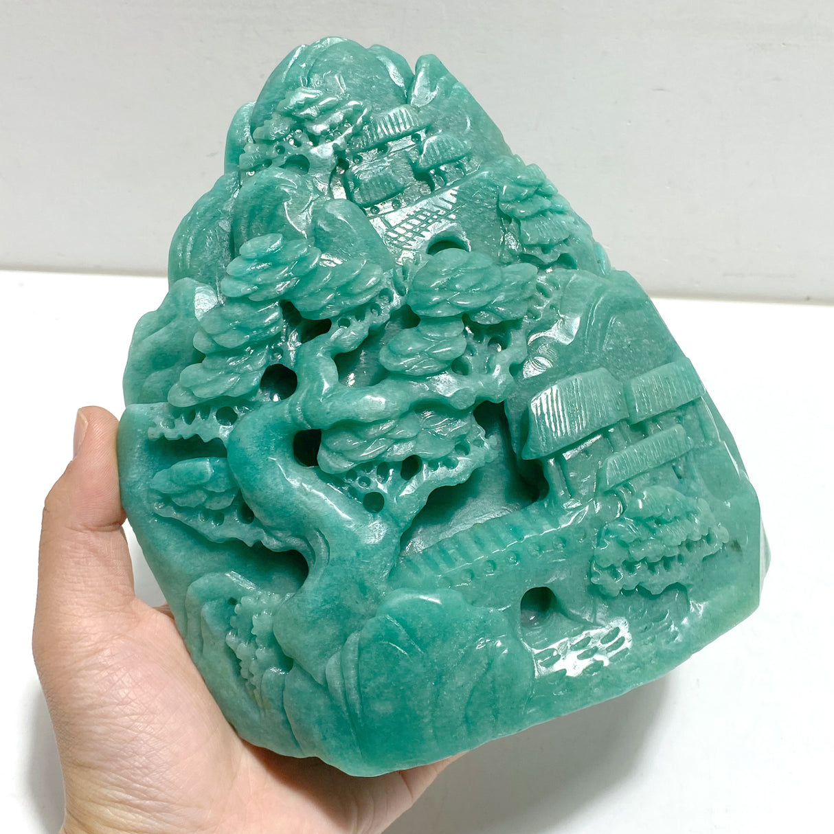Beautiful Amazonite Landscape Pavilion Carving #1