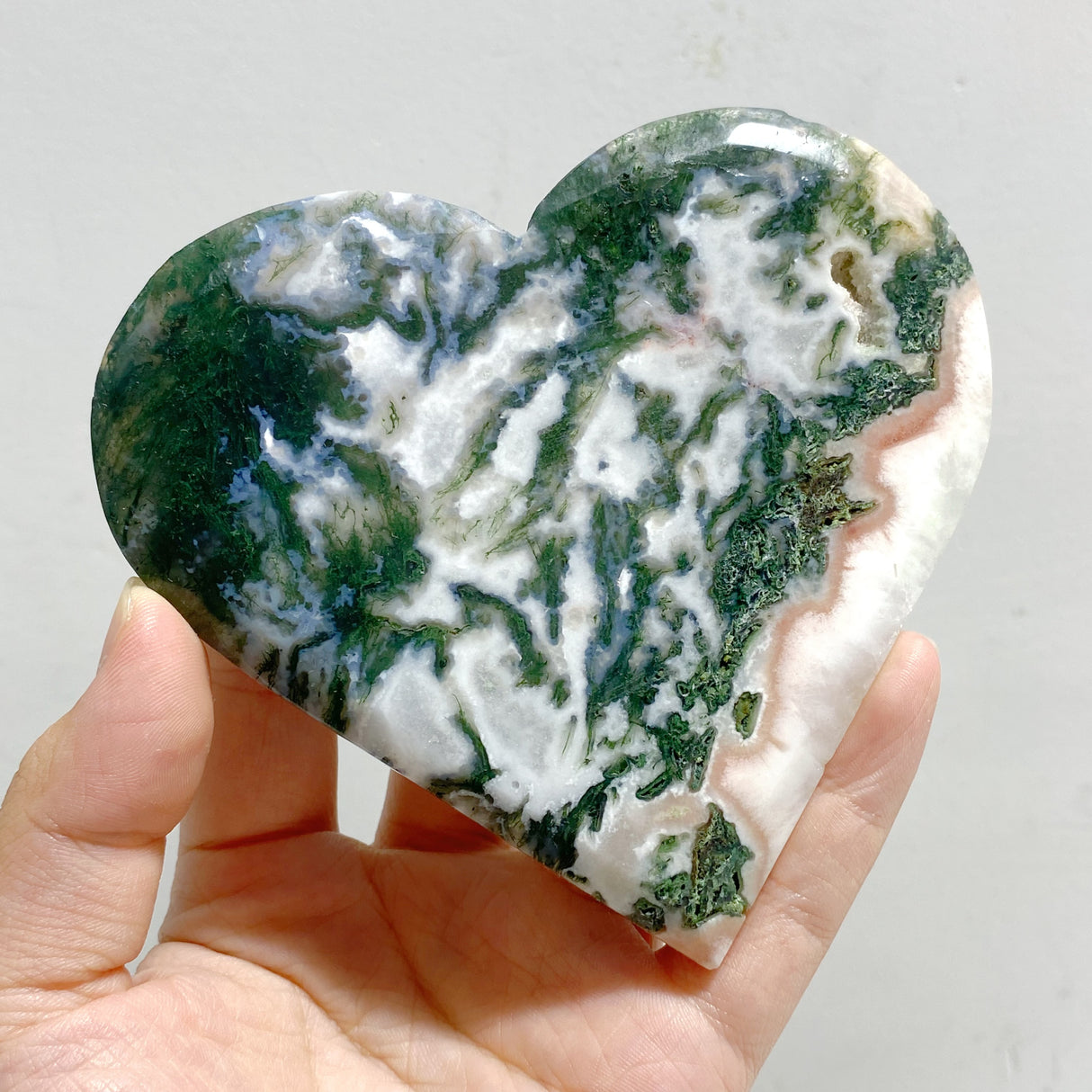 20 Pieces Large Geode Green & Pink Moss Agate Heart