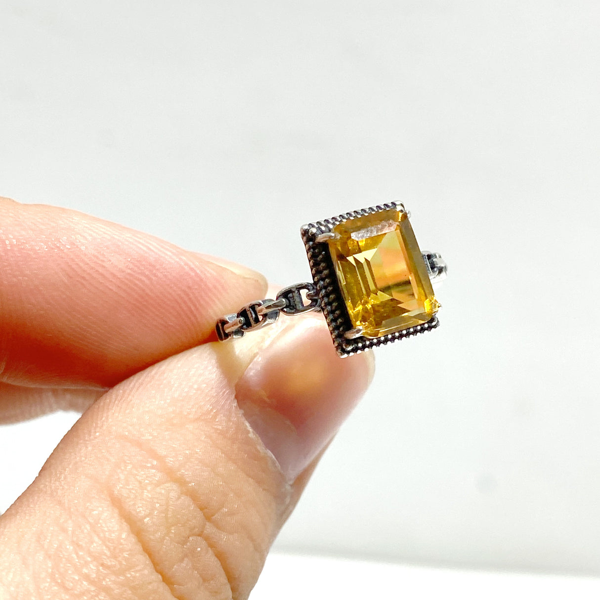 6 Pieces Citrine Sugar Cube 925 Silver Ring Different Styles