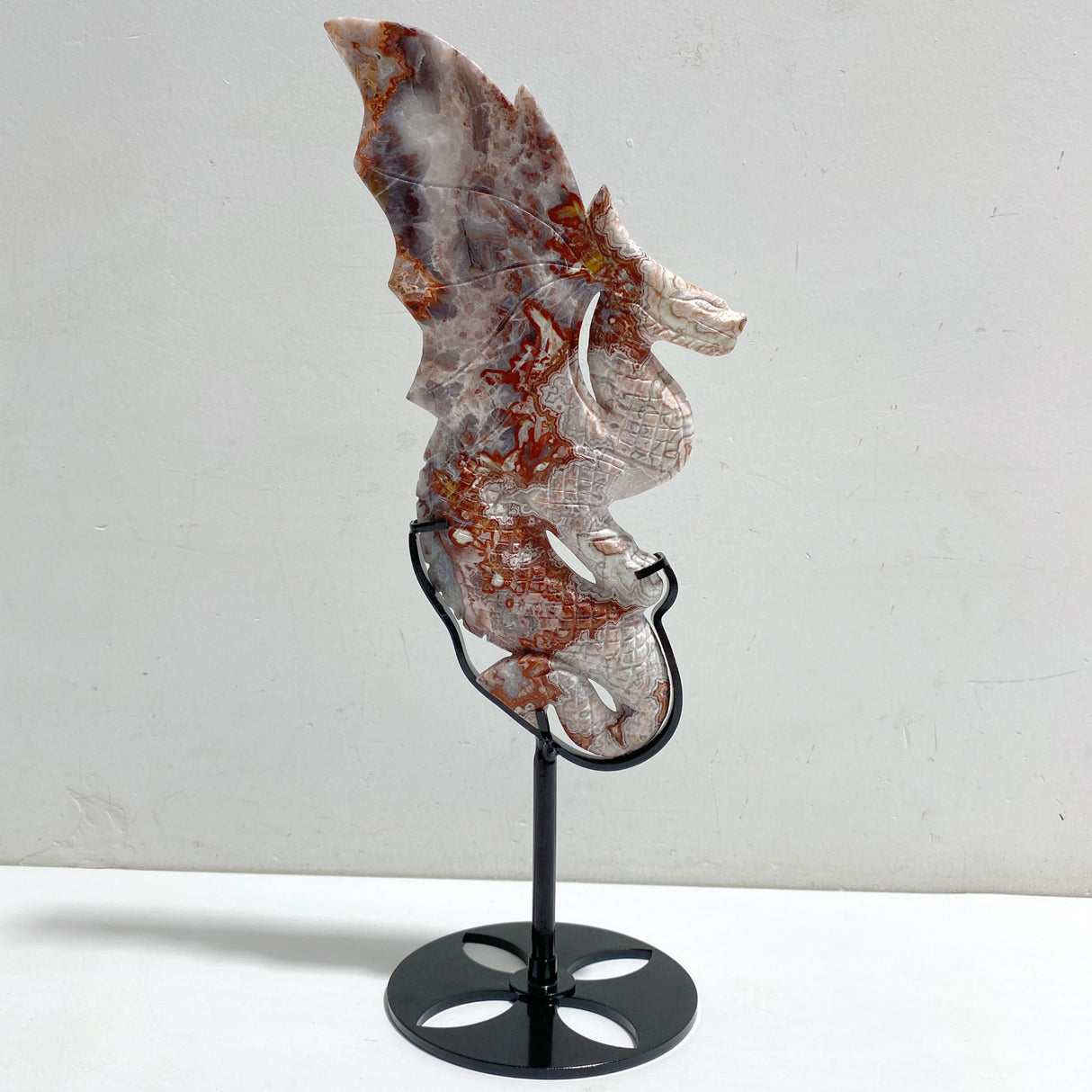 Morocco Agate Flying Dragon Carving With Stand