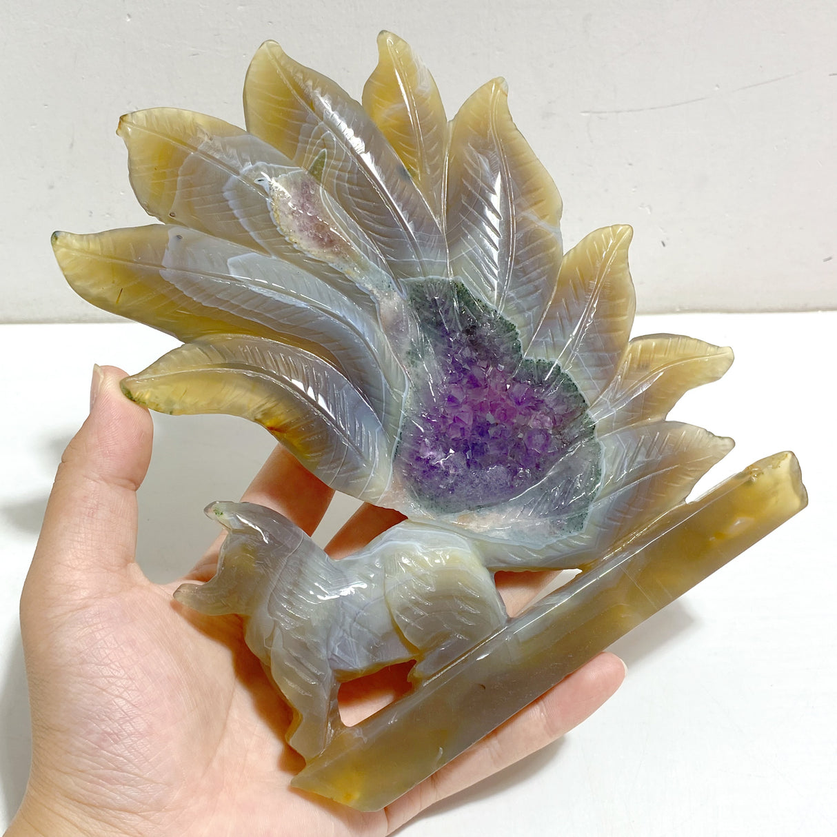 2 Pieces Geode Agate Druzy Nine-tailed Fox Carving #16
