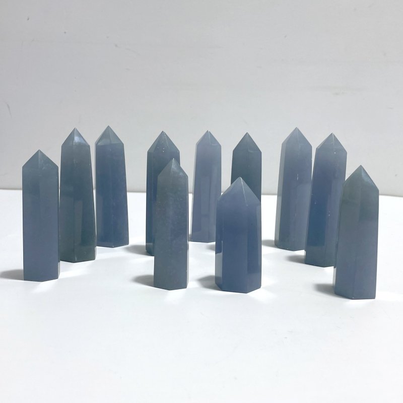 6 - 9CM Translucent Blue Angelite Tower Point Wholesale - Wholesale Crystals