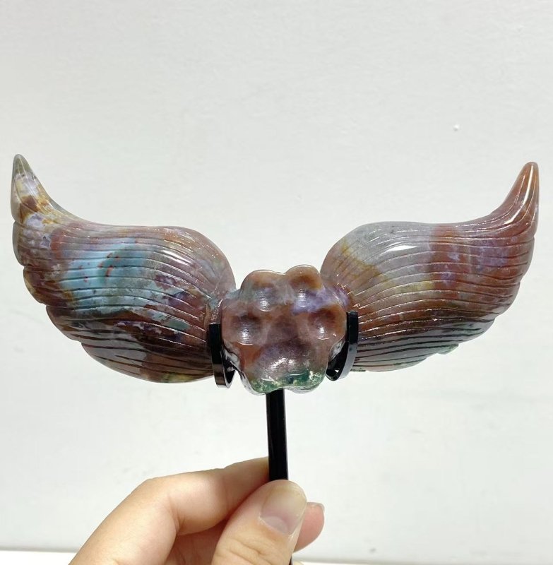 6 Pairs Ocean Jasper Cat Paw Wing Carving With Stand - Wholesale Crystals