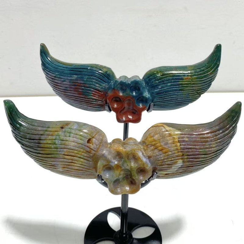 6 Pairs Unique Ocean Jasper Cat Paw Wing Carving With Stand - Wholesale Crystals