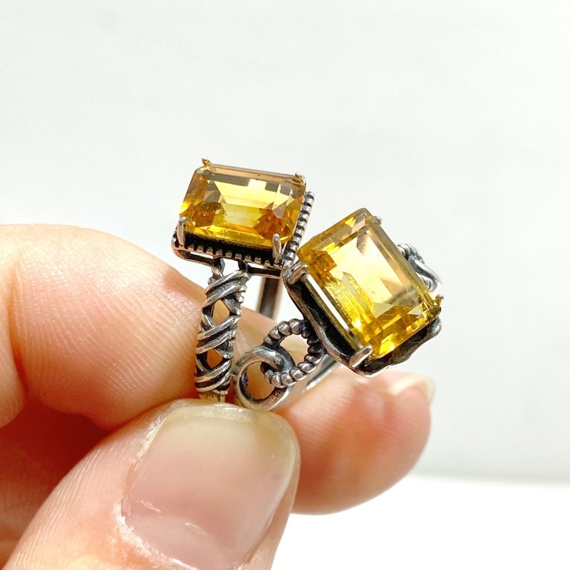 6 Pieces Citrine Sugar Cube 925 Silver Ring Different Styles - Wholesale Crystals