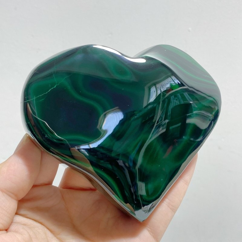 6 Pieces Large Malachite Heart Raw Bottom -Wholesale Crystals