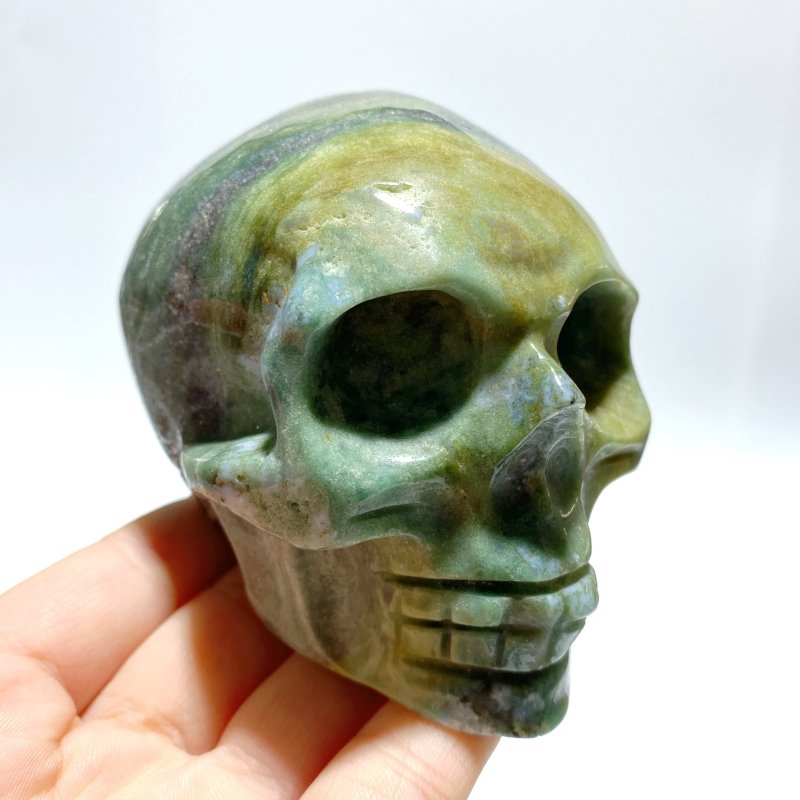 6 Pieces Moss Agate Skull Carving - Wholesale Crystals