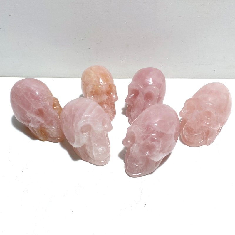 6 Pieces Rose Quartz Skull Carving - Wholesale Crystals