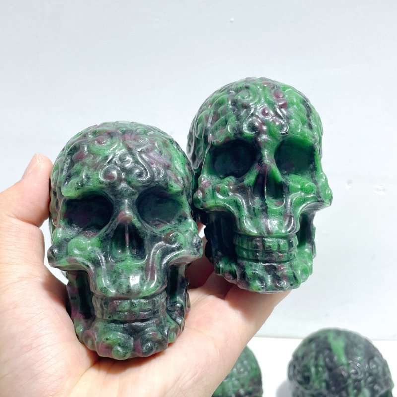 6 Pieces Ruby Zoisite Skull Carving - Wholesale Crystals
