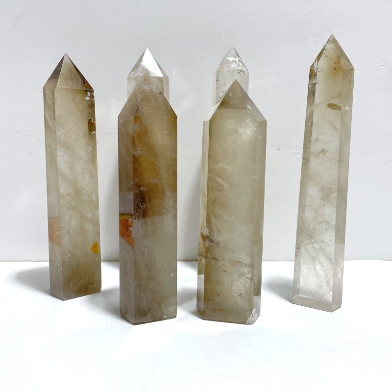 6 Pieces Tall Smoky Quartz Tower Point With Rainbow - Wholesale Crystals