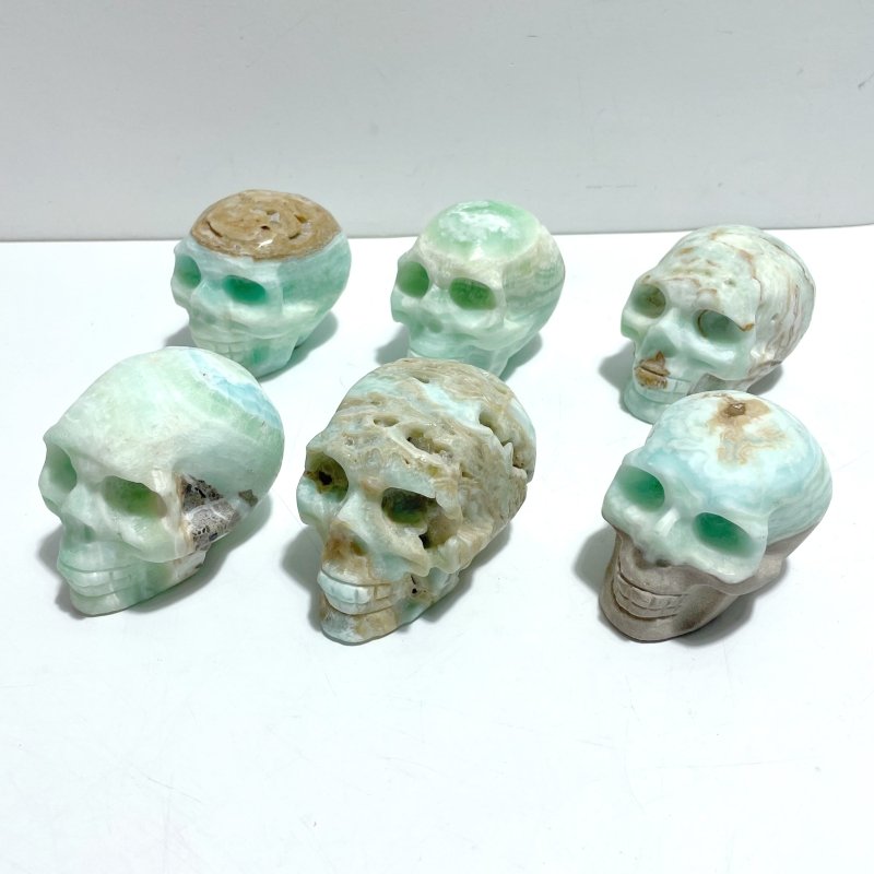 6 Pieces Unique Green Calcite Skull Carving - Wholesale Crystals