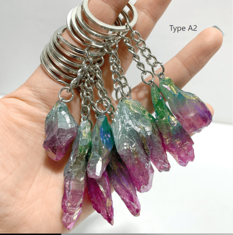 6 Types Raw Stone Keychain Wholesale Blue Lace Agate Black Sunstone - Wholesale Crystals