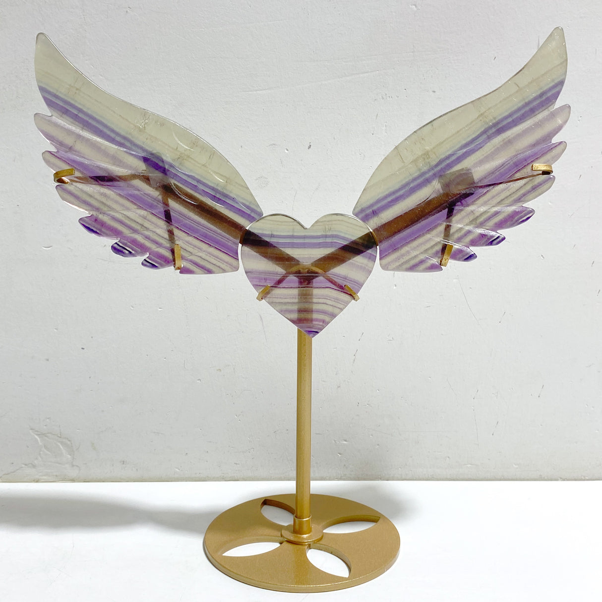 Symmetrical Fluorite Heart Wing Carving With Stand